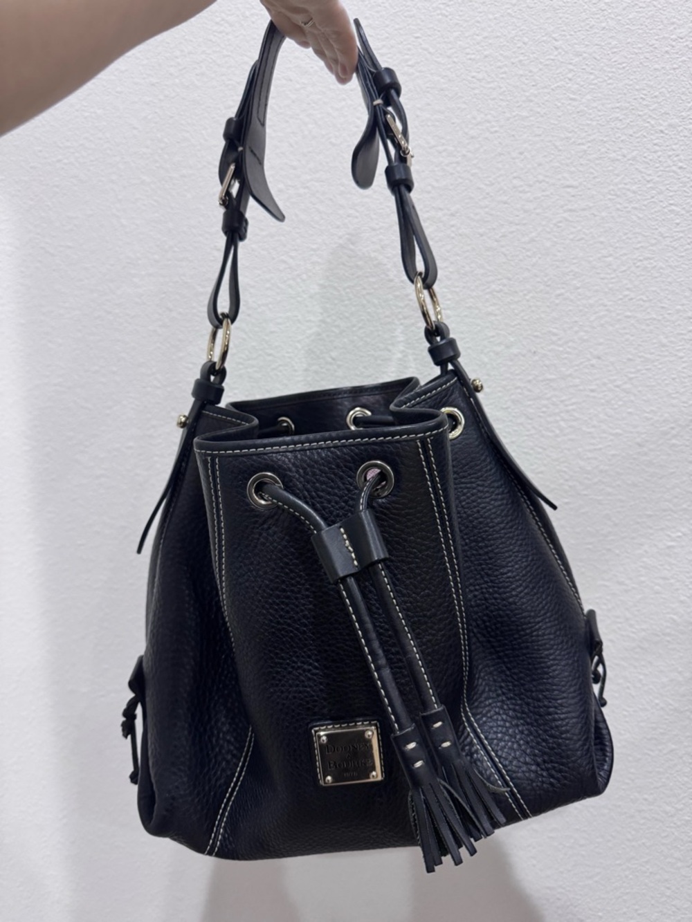 Dooney & Bourke Black Pebbled Leather Hobo Drawstring Bag - Picture 14 of 14